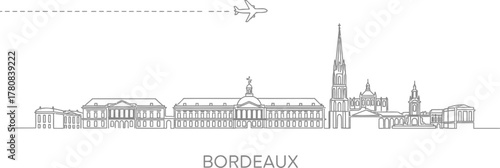 Bordeaux Skyline with Airplane and Dash Line