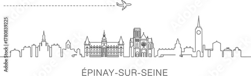 Épinay-sur-Seine Skyline with Airplane Travel Icon