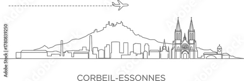 Corbeil-Essonnes Skyline Illustration with Airplane