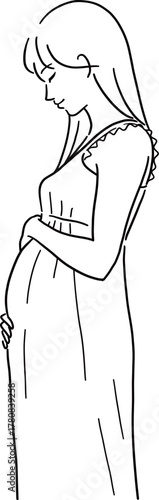 お腹を撫でて微笑む妊婦