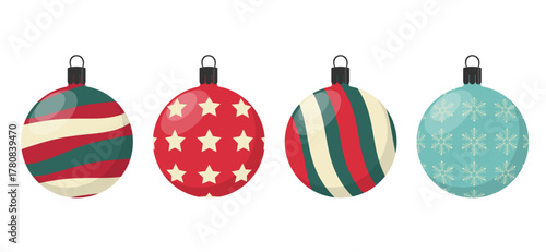 Christmas balls clipart set. Colorful pattern xmas ball like Christmas decoration bauble and sphere element