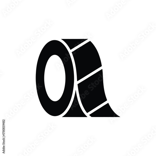 Black electrical tape roll unrolling on a transparent background, repair material