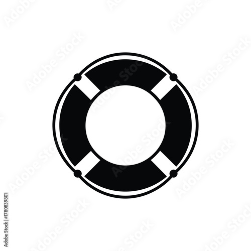 Black Lifebuoy Icon with White Crosses Isolated on White Background