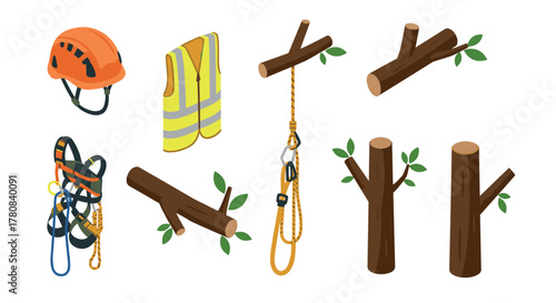 Isometric tree climbing gear and trunk elements for safety and adventure