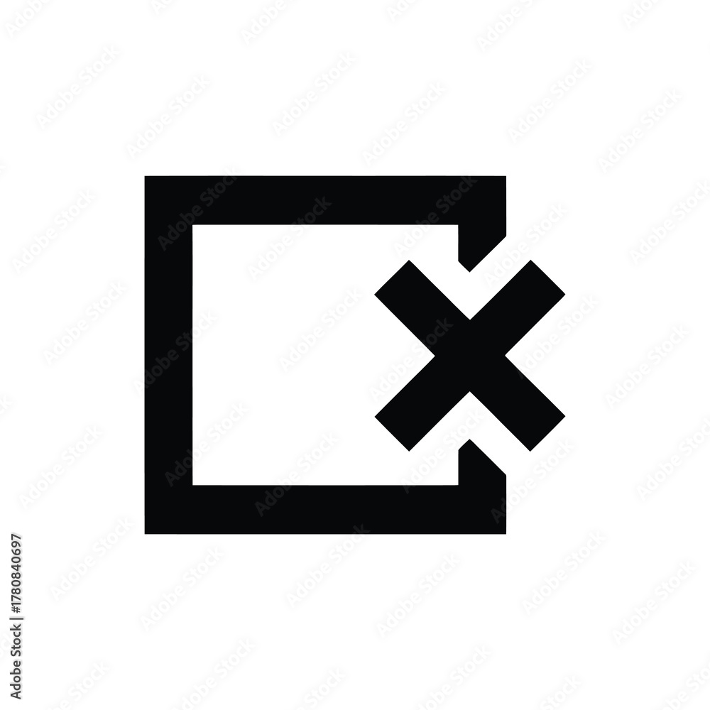 Fototapeta premium Box with Cross Mark Black Icon, Square with X Symbol Isolated on White Background
