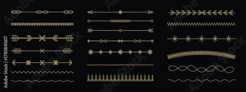 Vintage gold decorative divider and border flourish vector collection for luxurious design