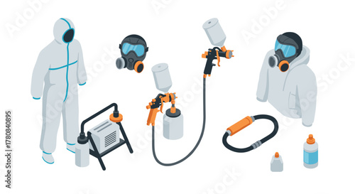 Protective suit and equipment for industrial spray painting safety
