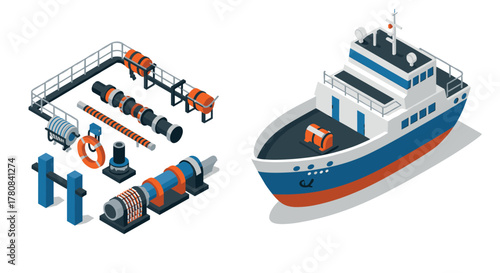 Isometric maritime equipment and ship design for modern industrial applications