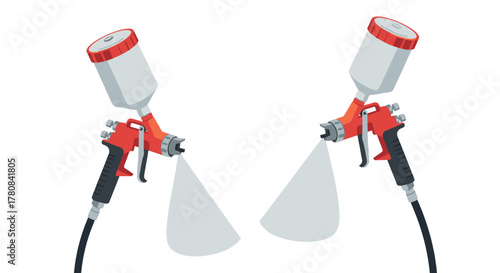 Dual spray guns creating symmetrical patterns with precision and control