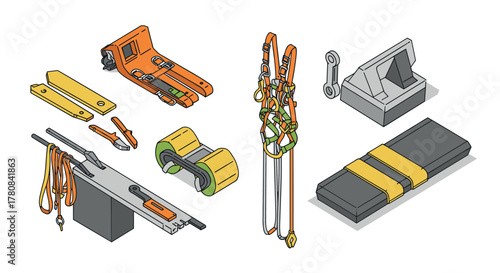 Construction safety equipment collection in isometric style for industrial projects
