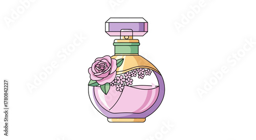 Elegant perfume bottle design with floral accents and a stylish, refined aesthetic, representing beauty and fragrance