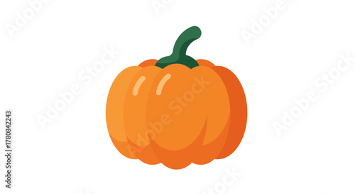 Autumn orange pumpkin with green stem, a simple and classic symbol of the fall harvest season and Halloween celebrations