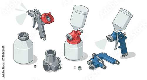 Isometric airbrush kit components in detailed 3d design for creative projects