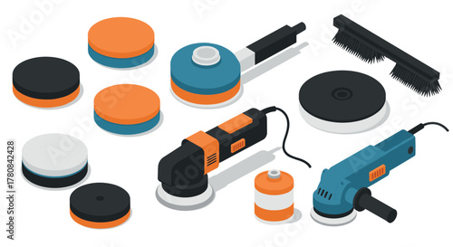 Isometric buffing and polishing tools set for automotive detailing