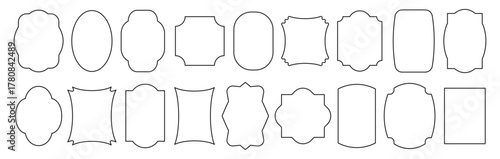 Decorative frames, linear borders, badge shapes. Ornamental black frames for labels, tags, stickers or invitation cards, certificate templates, packaging. Isolated vector illustration