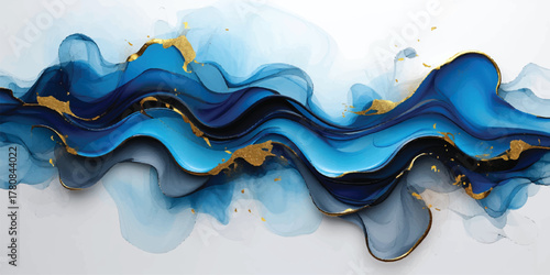 Abstract watercolor painting of a blue ocean wave pattern with seamless liquid texture illustration