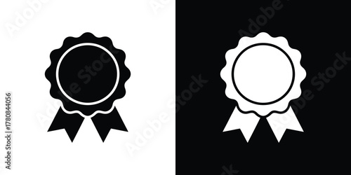 Quality Rosette Symbol with Ribbon, Award Badge isolated on White & Black