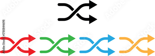 Colorful shuffle icon set in five colors . Shuffling icon . Vector illustration