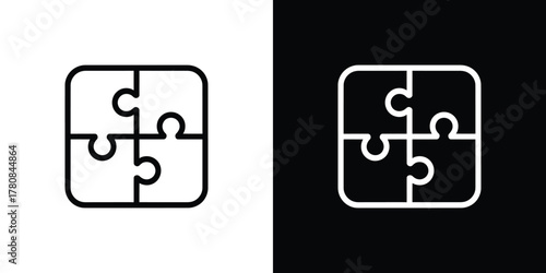 Square Puzzle Solved Outline on Split Background, Black and White Simple icon