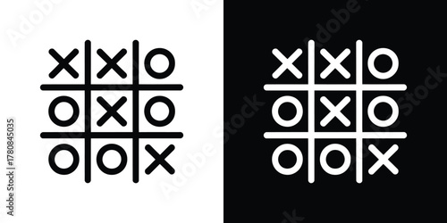 TicTacToe Game Grid Icon with 'X' and 'O' Symbols on Black and White Background