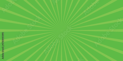 Vibrant Green Sunburst Background with Radial Stripes and Concentric Circles Creating a Dynamic and Energetic Visual Effect for Design Projects Keywords: green background, sunburst, radial