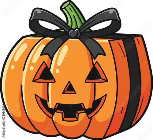 Jackolantern with black ribbon isolated on white background