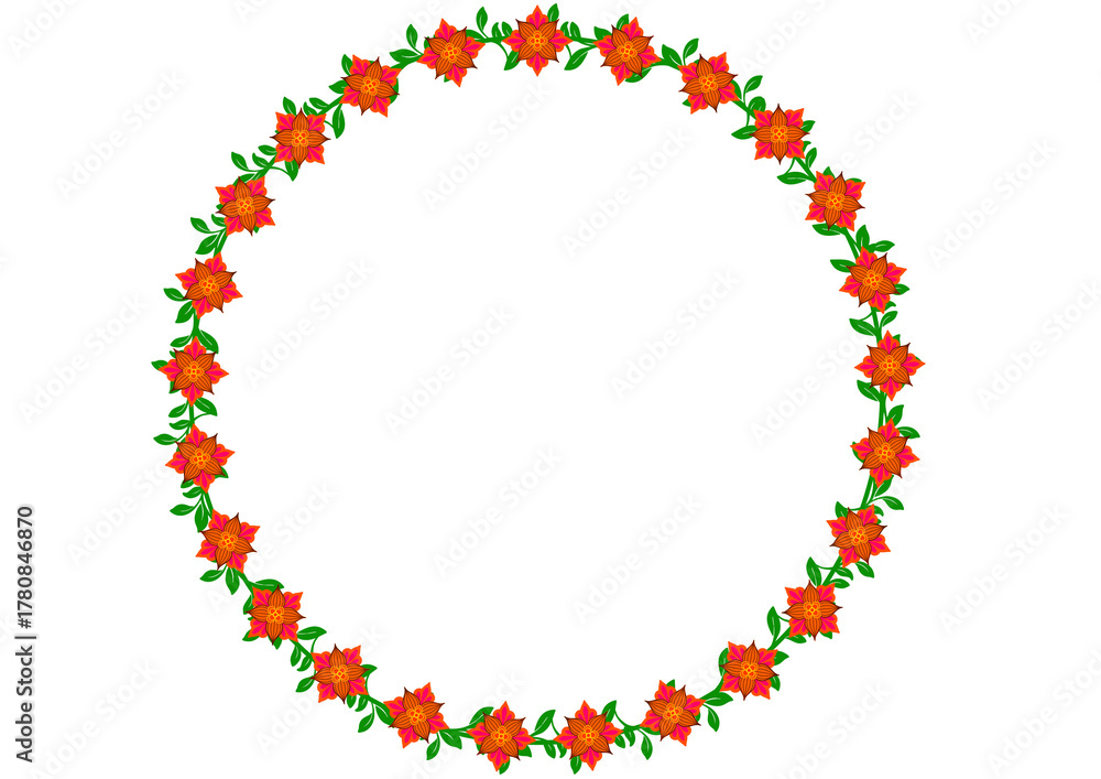 Fototapeta premium Red‑Orange Bloom Vine – Decorative Wreath Frame