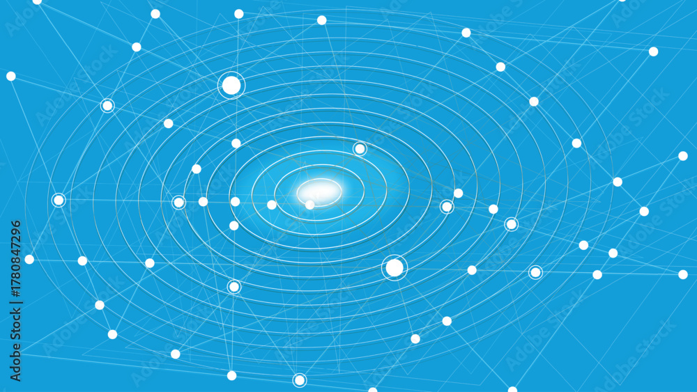 Naklejka premium Digital technology and big data analysis background. Abstract technology background with glowing star pattern, digital science design concept, and energy network illustration. A beautiful macro image.