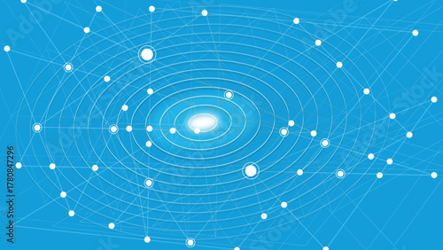 Digital technology and big data analysis background. Abstract technology background with glowing star pattern, digital science design concept, and energy network illustration. A beautiful macro image.