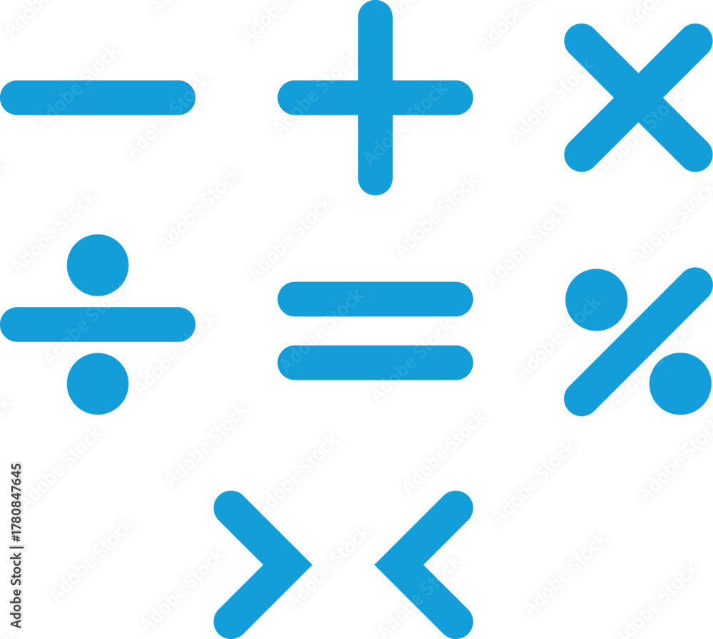 Fototapeta premium Math symbols in blue color . Mathematical symbols for working with calculations . Vector illustration