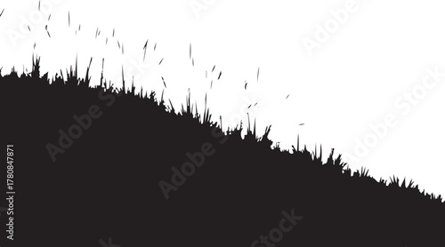 Black silhouette of grass blades on white background