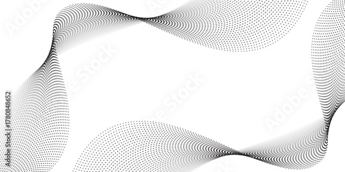 Flowing dots particles wave pattern halftone gradient curve shape isolated modern