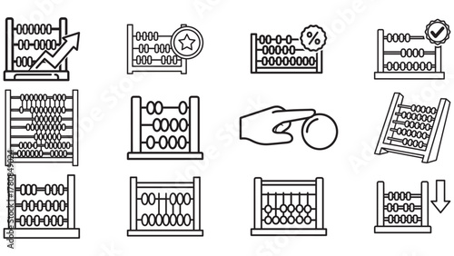 Abacus variations in black _ classic counting frame icons for math, school and accounting graphics