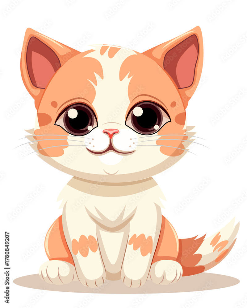 Fototapeta premium Cute Cartoon Kitten with Big Eyes