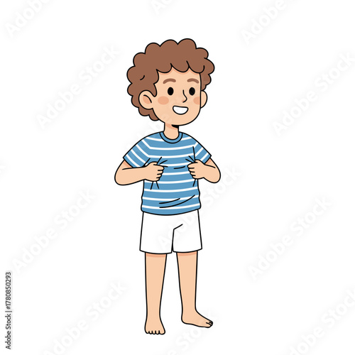 Cute Cartoon Kid Getting Dressed Vector Illustration