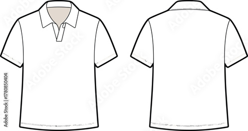 CAD drawing flat vector illustration, short sleeve polo shirt sketch, front and back view, fashion flats, apparel design