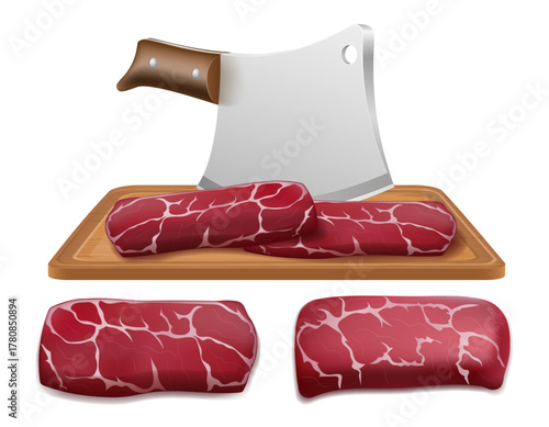 slice raw piece of meat cut into steaks cartoon stock vector illustration isolated on white background