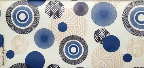 Geometric background texture with circles. Fabric texture with a geometric circle pattern.