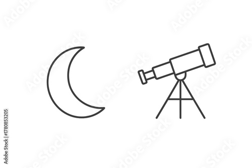 Exploring the night sky with a telescope under a crescent moon