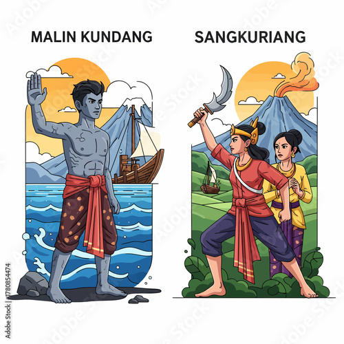 Illustration depicting the folklore of Malin Kundang and Sangkuriang
