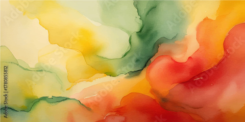 Abstract watercolor texture background blending fiery orange, yellow, and red grunge paint art on vintage paper