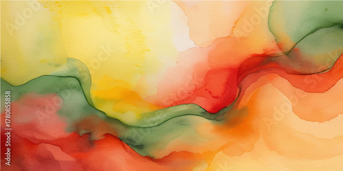 Colorful abstract watercolor painting with grunge texture featuring orange, yellow, and blue paint for an artistic design background and illustration