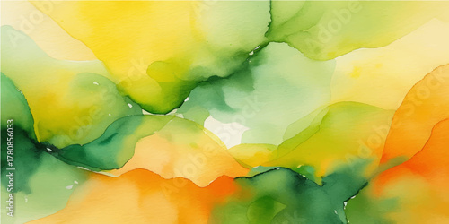 Bright watercolor paper texture background with abstract colorful paint design and artistic yellow, orange, and rainbow illustration