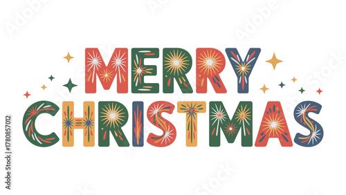 Festive Christmas Greeting: A vibrant and colorful design spells out Merry Christmas, perfect for holiday cards and seasonal projects. 