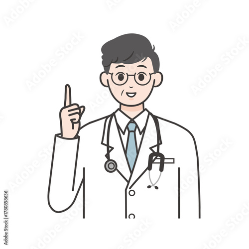 指さしで説明する男性医師 イラスト
