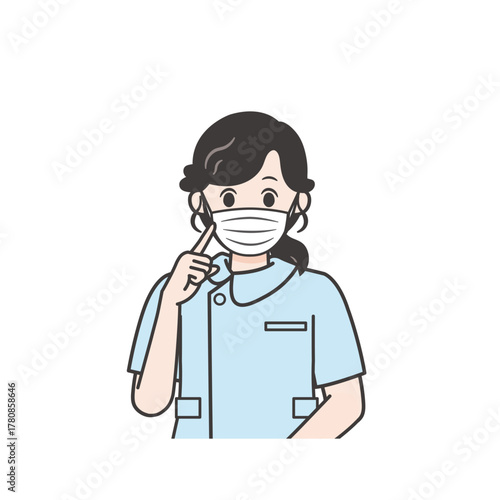 マスク着用をお願いする女性看護師のイラスト