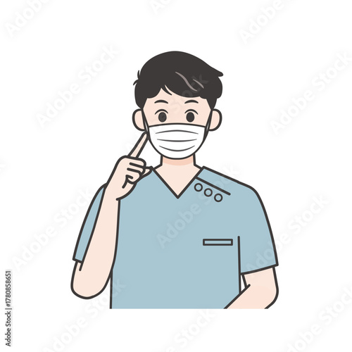 マスク着用をお願いする男性看護師のイラスト