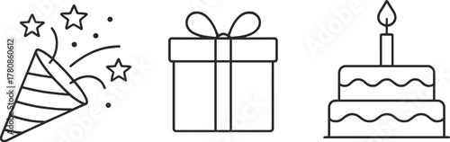 Festive celebration icons reflect joy and excitement for special occasions and parties