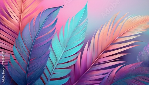 colorful palm leaves in pastel pink blue and purple tones minimalist tropical background with modern abstract design