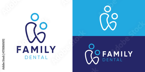 Creative simple family dental logo template. Minimal teeth with family, people, partner, friendship logo design vector illustration.